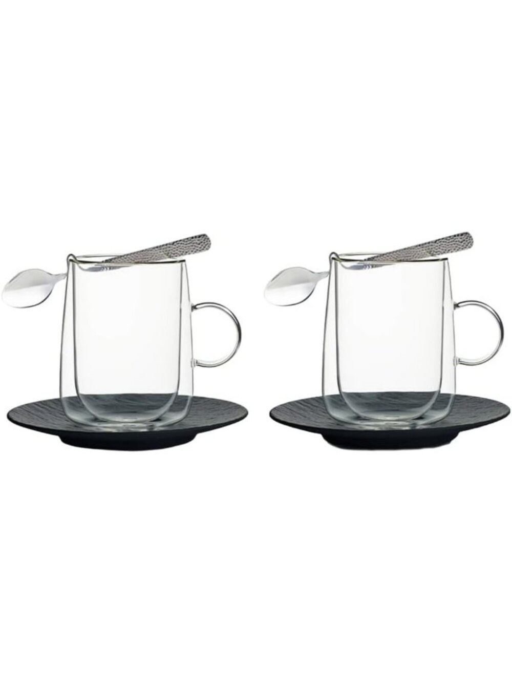 Set of 2 Insulated Latte Glasses with Saucers & Spoons - Perfect for Coffee